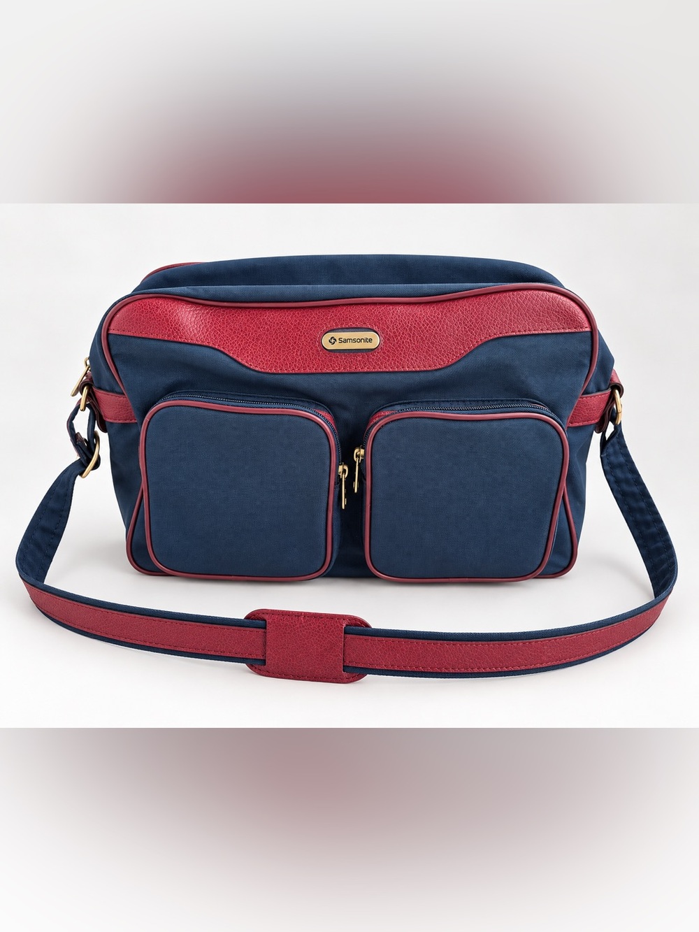 Vintage Samsonite Special Edition Travel Shoulder Bag Navy Burgundy Korea